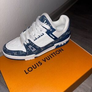 Louis Vuitton White and Blue Monogram Low-Top Sneaker
